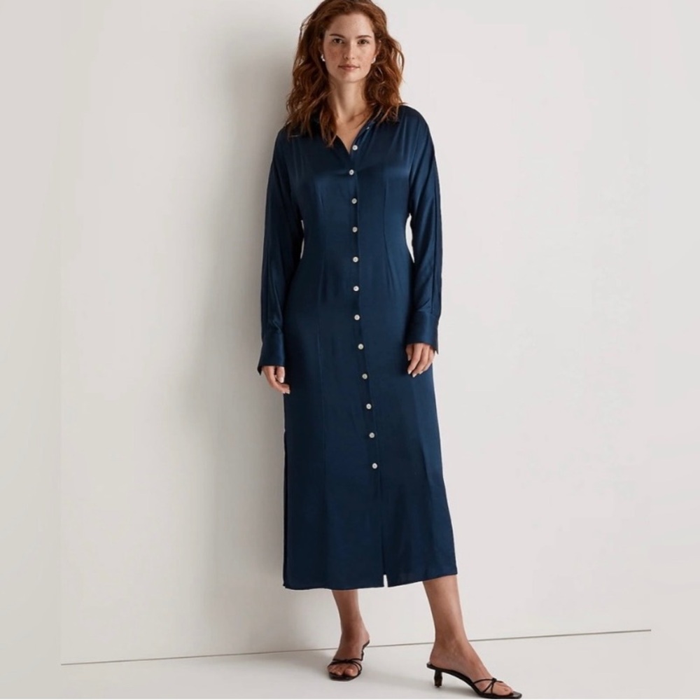 Madewell Navy Satiny Button Up Dress - Size 6